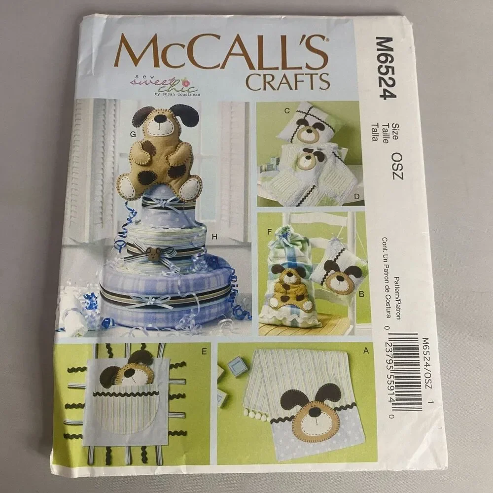 #M6524 McCalls Crafts Burp Cloth Pillow Blanket Toy Dog Cake Sewing Pattern